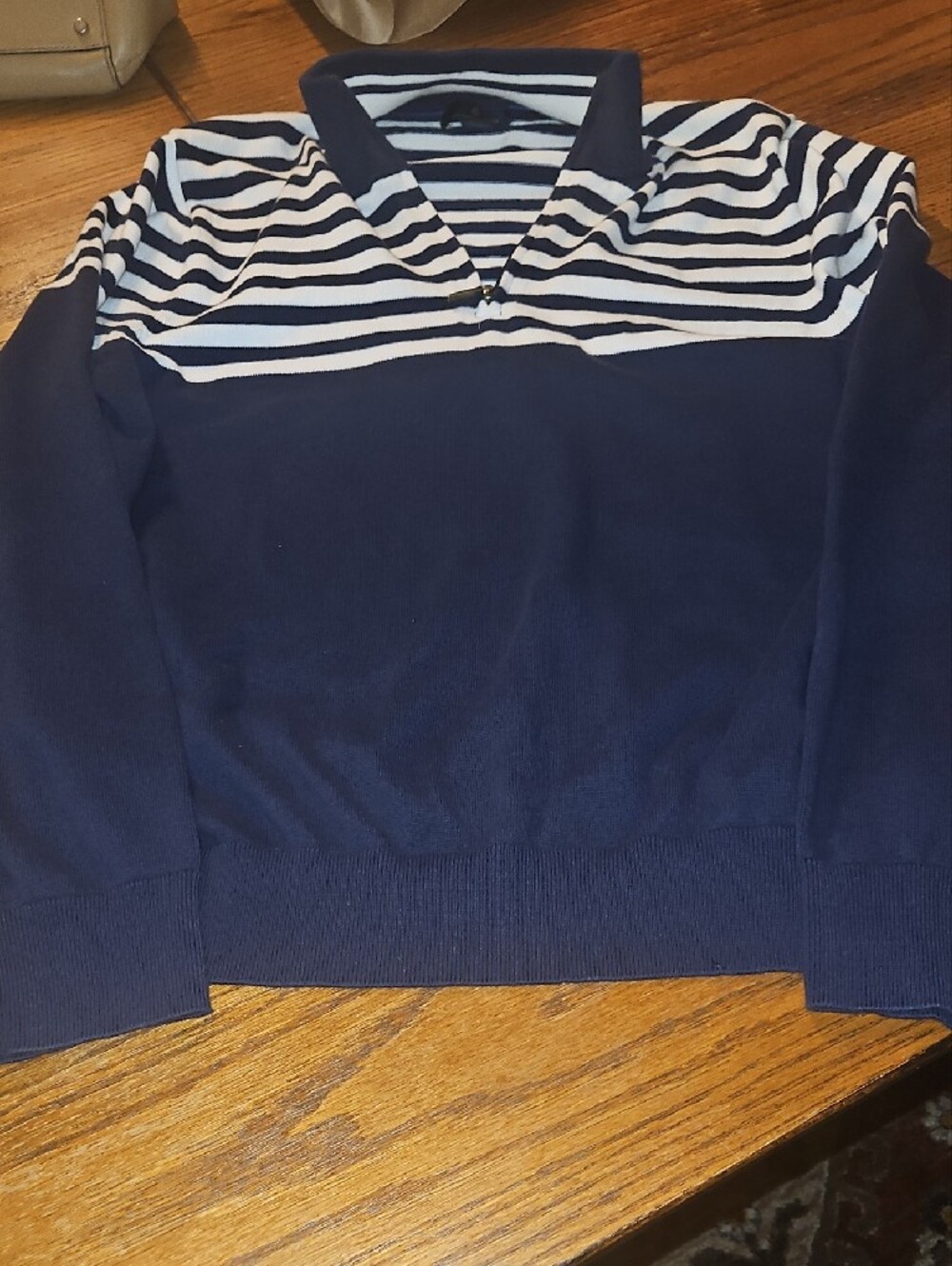 Brooks Brothers Women’s Lightweight  Navy & White Striped Half-Zip Sweater